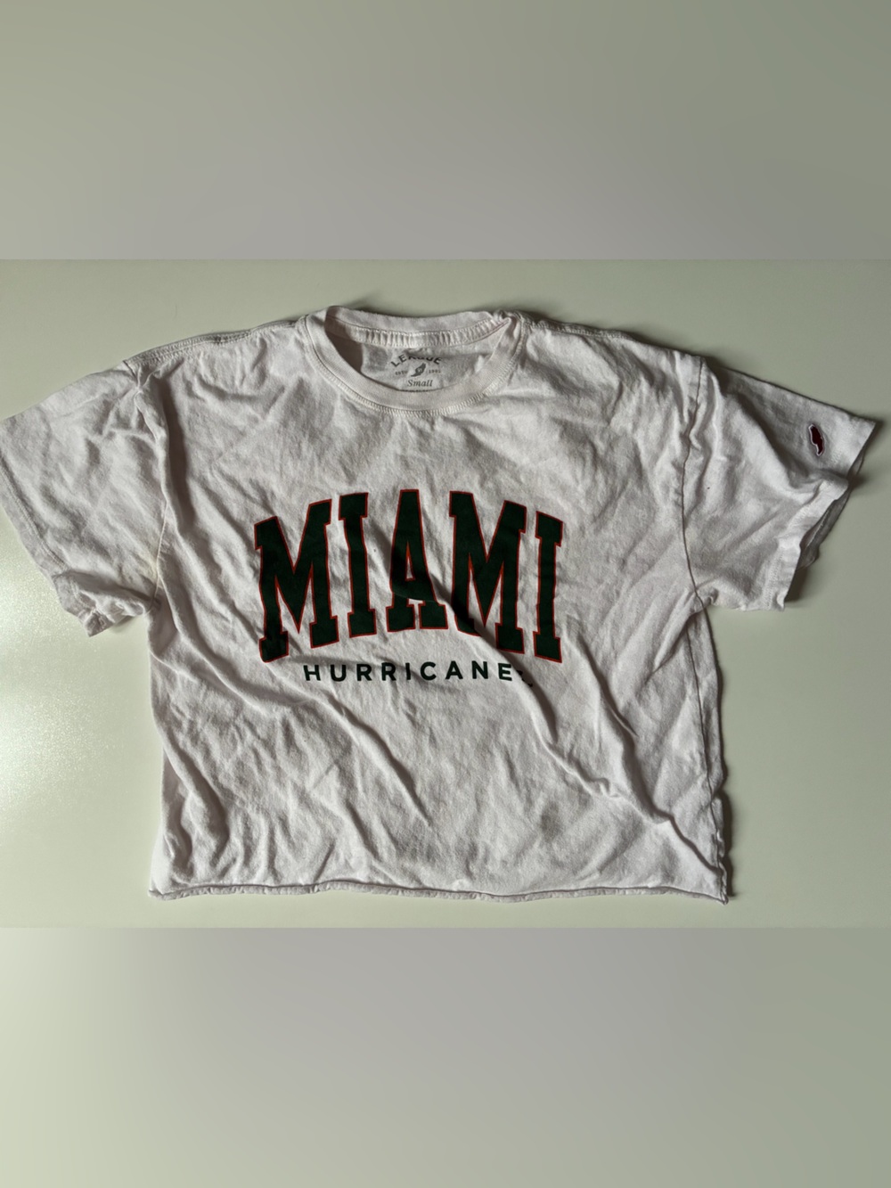 White Miami Hurricanes Crop T-Shirt - Spellout - Size Small